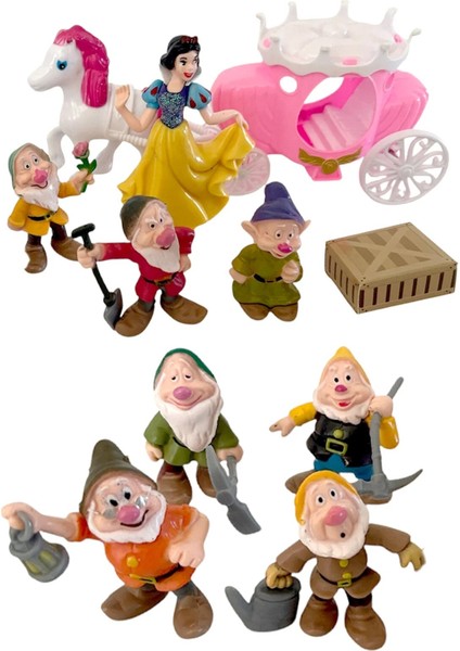 Pamuk Prenses ve 7 Cüceler Figür Oyuncak Seti Fayton Arabalı 33 Cm.