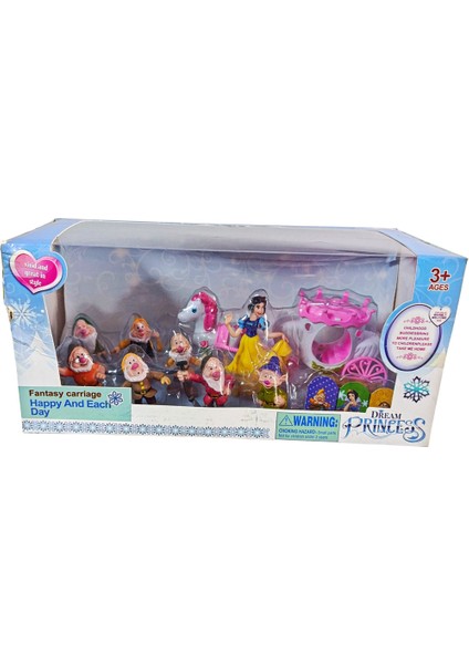 Pamuk Prenses ve 7 Cüceler Figür Oyuncak Seti Fayton Arabalı 33 Cm.