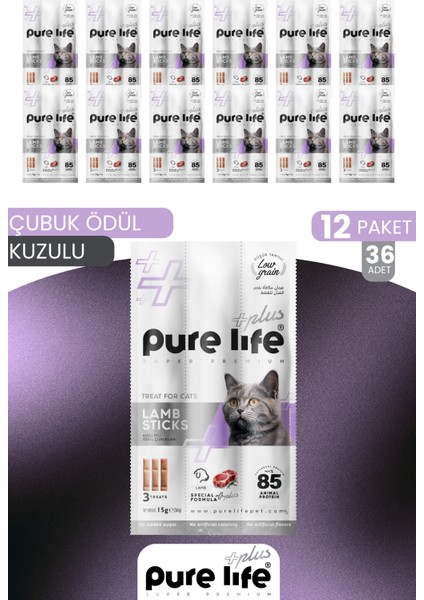 Plus 12'li Stick Kuzu Etli Kedi Ödül Çubukları 12X15 gr