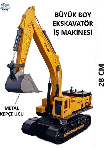 Büyük Boy Metal Kepçeli Paletli Kepçe Ekskavatör Oyuncak Iş Makinesi Makinası 28 Cm.