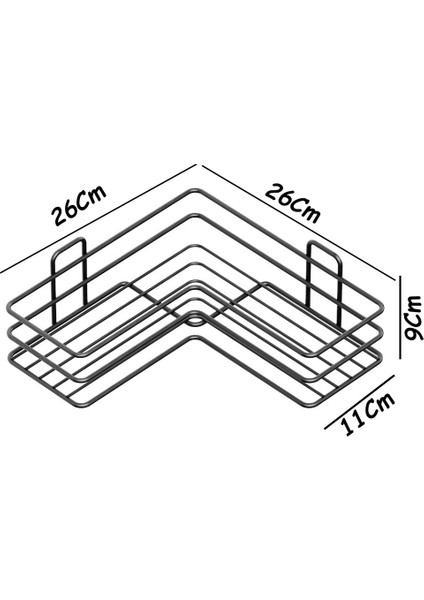 Krom Gümüş Yapışkanlı 3’lü Banyo Köşeliği – Şampuanlık & Köşe Organizer Raf