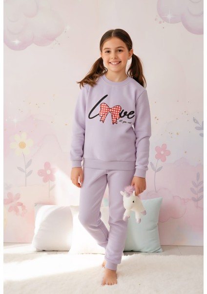 Kız Çocuk Baskılı Açık Leylak Moru Rahat Eşofman Takımı fiyatları