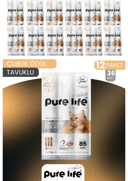 Plus 12'li Stick Tavuk Etli Kedi Ödül Çubukları 12X15 gr