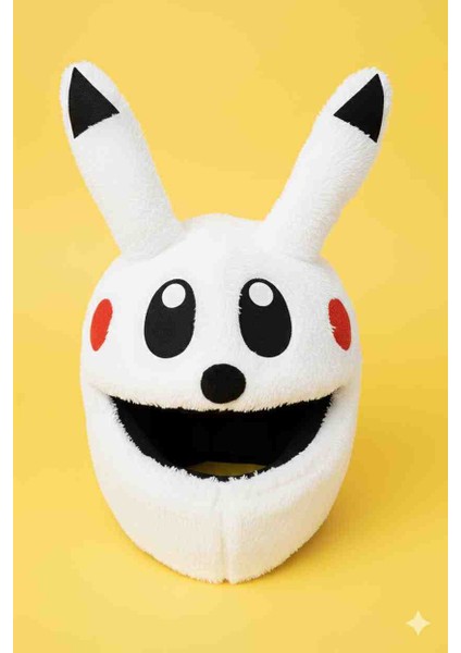 Beyaz Pikacu Peluş Motosiklet Kask Kılıfı Kask Süsü