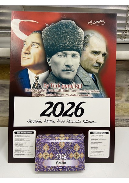 Takvim Atatürk Görselli 2026 Kartonlu Yapraklı Duvar Takvimi