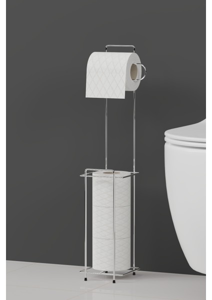 Krom Metal Tuvalet Kağıtlığı – Yedekli Wc Kağıtlığı Standı – Modern Şık Banyo Aksesuarı 58X12X12 cm modelleri
