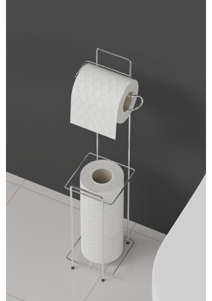 Krom Metal Tuvalet Kağıtlığı – Yedekli Wc Kağıtlığı Standı – Modern Şık Banyo Aksesuarı 58X12X12 cm fırsatları