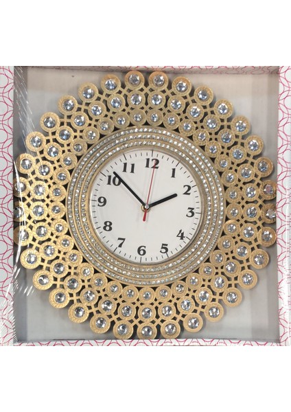 Taşlı Duvar Saati Gold
