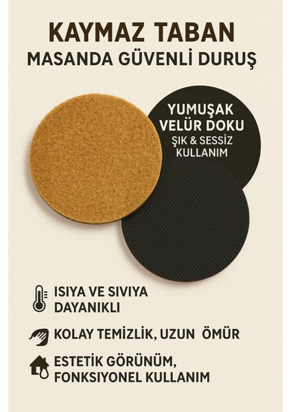 Ev Ofis Çay Fincan Bardak Altlığı 10X10CM Kaymaz 6'lı Velür Doku Kum Beji Coaster Seti fiyatları