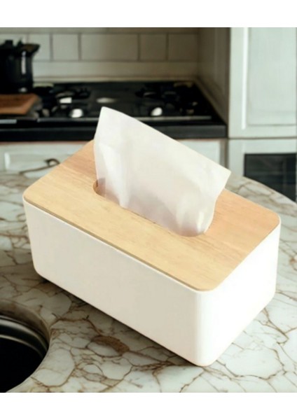 2'li Bambu Kapaklı Peçetelik Sunumluk Dekoratif Masaüstü Düzenleyici Peçete Kutusu