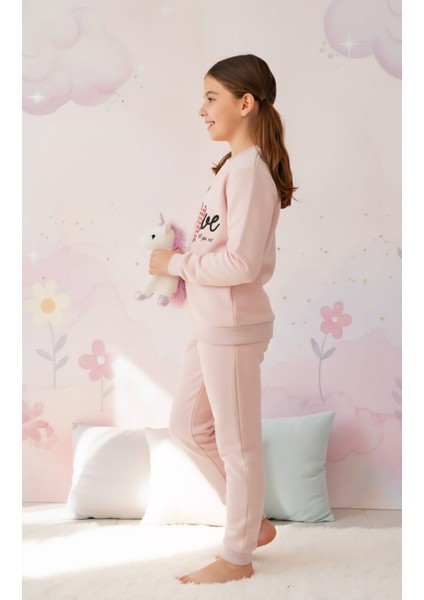 Kız Çocuk Baskılı Toz Pembe Rahat Eşofman Takımı fiyatları