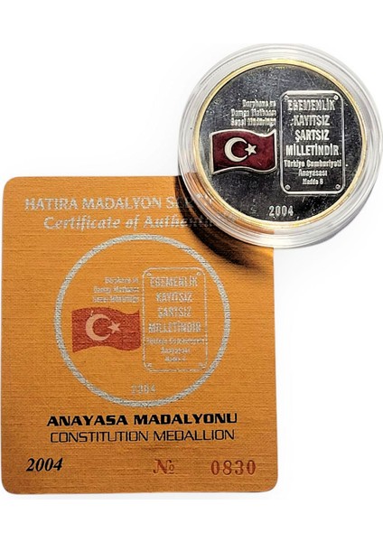 Anayasa 2004 Yılı Gümüş Hatıra Madalyonu Mineli Sertifikalı (Kenarlarda Sarılaşma Var)