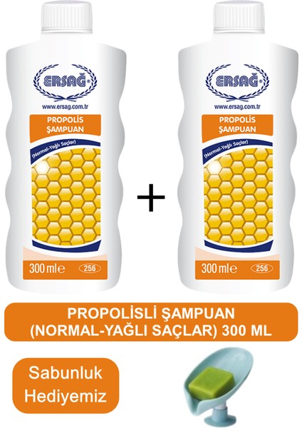 Propolisli Şampuan (Yağlı-Normal Saçlar) 2 Adet 300 ml - Sabunluk Hediyemiz 256-27