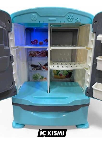 LED Işıklı Buhar Sprey Atan Açılabilir Çift Kapılı Buzdolabı 20 Parça Aksesuarlı Sesli Müzikli 26 cm modelleri