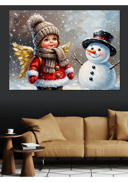 Kış Melekleri Kardan Adam Dekoratif Kanvas - Mdf Ahşap Tablo modelleri