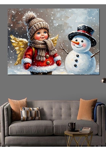 Kış Melekleri Kardan Adam Dekoratif Kanvas - Mdf Ahşap Tablo indirimleri