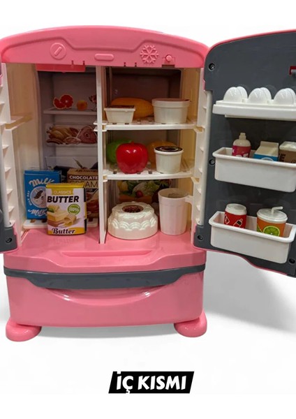 LED Işıklı Buhar Sprey Atan Açılabilir Çift Kapılı Buzdolabı 12 Parça Aksesuarlı Sesli Müzikli 26 cm