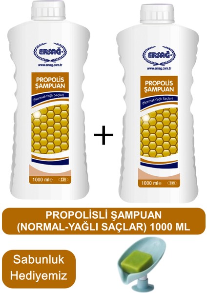 Propolisli Şampuan (Yağlı-Normal Saçlar) 2 Adet 1000 ml - Sabunluk Hediyemiz 239-18