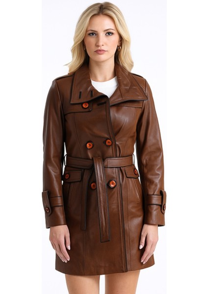 Luisa Hakiki Deri Kadın Kestane Karartma Trençkot fiyatları