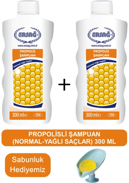 Propolisli Şampuan (Yağlı-Normal Saçlar) 2 Adet 300 ml - Sabunluk Hediyemiz 256-30