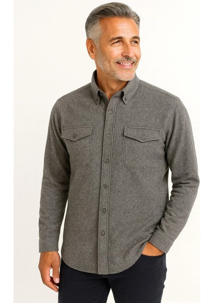 BURSPA Rahat Kesim Düz Kışlık Kapaklı Düğmeli Çift Cep Erkek Baba Gömlek fiyatları