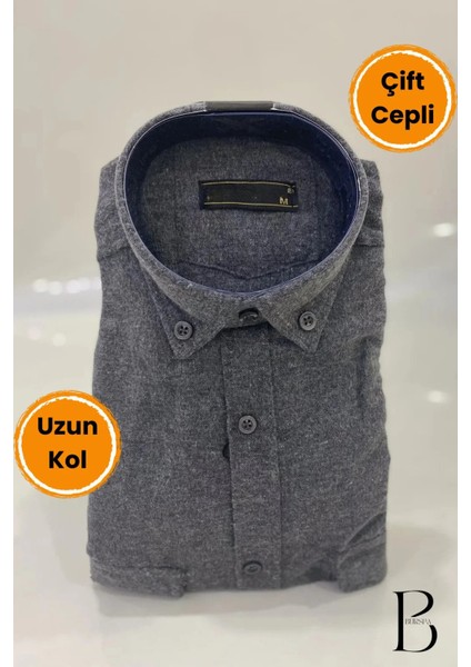 BURSPA Rahat Kesim Düz Kışlık Kapaklı Düğmeli Çift Cep Erkek Baba Gömlek modelleri