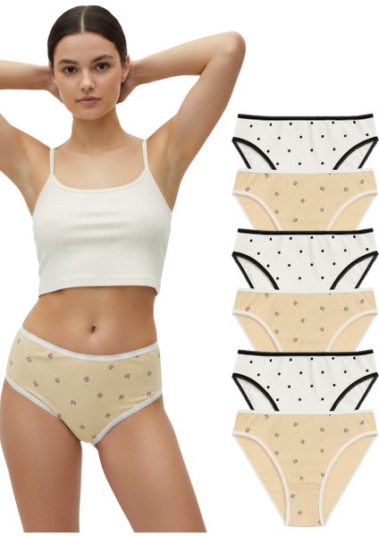 6’lı Kadın Külot Seti – Desenli – %95 Pamuk – Yumuşak, Nefes Alan, Esnek Kumaş
