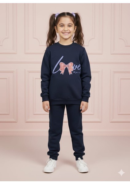 Kız Çocuk Baskılı Lacivet Rahat Eşofman Takımı