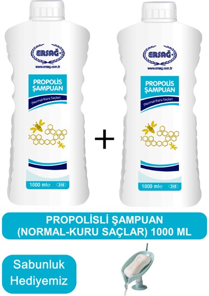Propolisli Şampuan (Normal-Kuru Saçlar) 2 Adet 1000 ml - Sabunluk Hediyemiz 240-18