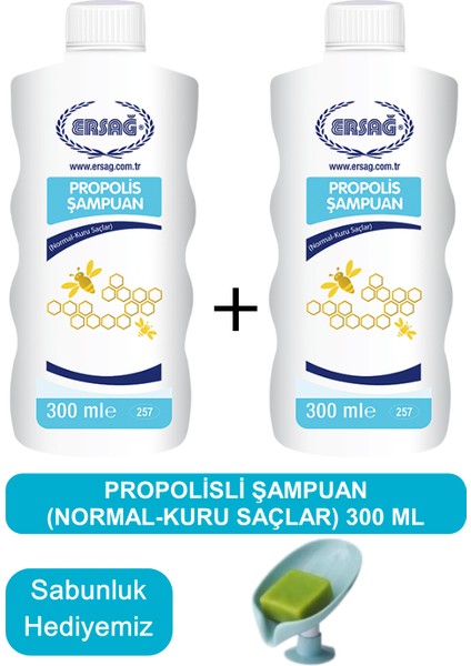 Propolisli Şampuan (Normal-Kuru Saçlar) 2 Adet 300 ml - Sabunluk Hediyemiz 257-26