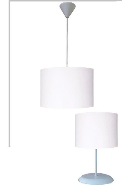 Beyaz M-0684 Kumaş Kaplama 2.li Set Salon Oturma Odası Yatak Odası Genç ve Çocuk Odası Avize ve Abajur