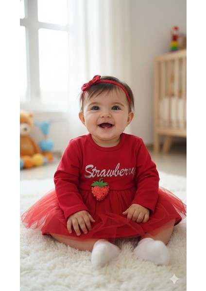 Kız Bebek Yılbaşı Noel Temalı Çilek Elbise