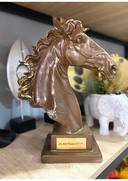 Kişiye Özel Isim Veya Markanızı Yazılabilir Dekoratif At Kafası Büst Büyük Boy Heykeli Kaideli