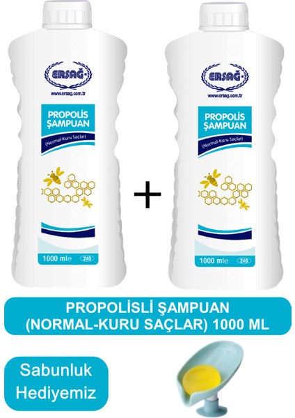 Propolisli Şampuan (Normal-Kuru Saçlar) 2 Adet 1000 ml - Sabunluk Hediyemiz 240-24