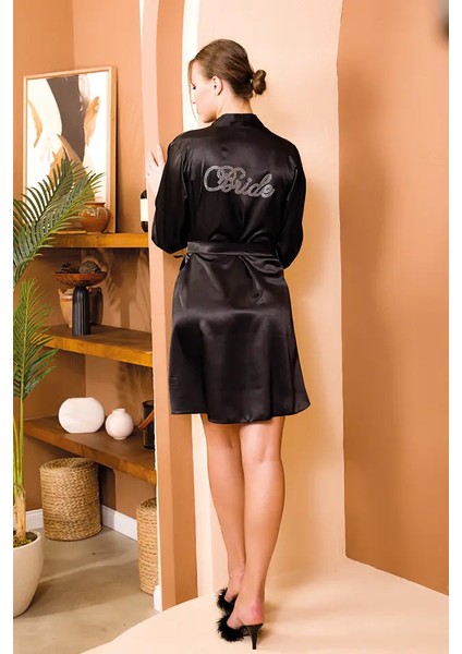 Lady Bride Siyah Saten Sabahlık