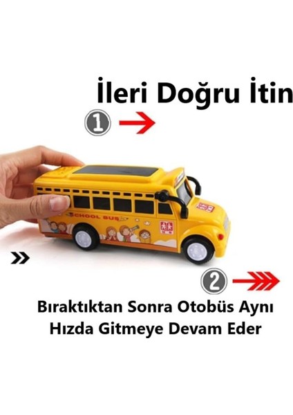 3D Işıklı Okul Otobüsü Sesli Sürtmeli Oyuncak Otobüs 15.5 cm indirimleri