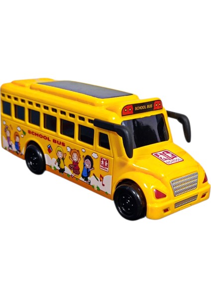 3D Işıklı Okul Otobüsü Sesli Sürtmeli Oyuncak Otobüs 15.5 cm
