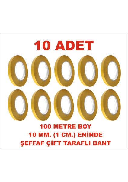 Çift Taraflı Şeffaf Sarı Bant 10 mm Eninde 100 M. Uzunlukta 10 Adet Gönderilmektedir.