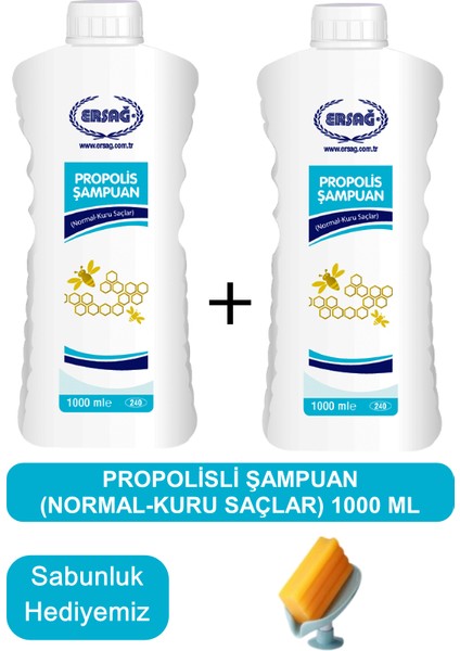 Propolisli Şampuan (Normal-Kuru Saçlar) 2 Adet 1000 ml - Sabunluk Hediyemiz 240-22