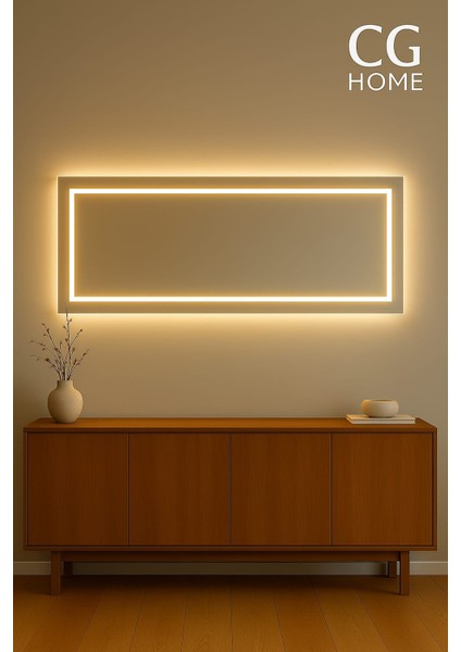 Biga Ledli Ayna, Dekoratif Ayna, LED Ayna, Salon Aynası, Konsol Aynası 144X36 cm