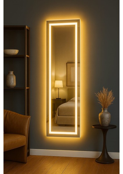 Biga Ledli Ayna, Dekoratif Ayna, LED Ayna, Salon Aynası, Konsol Aynası 144X36 cm