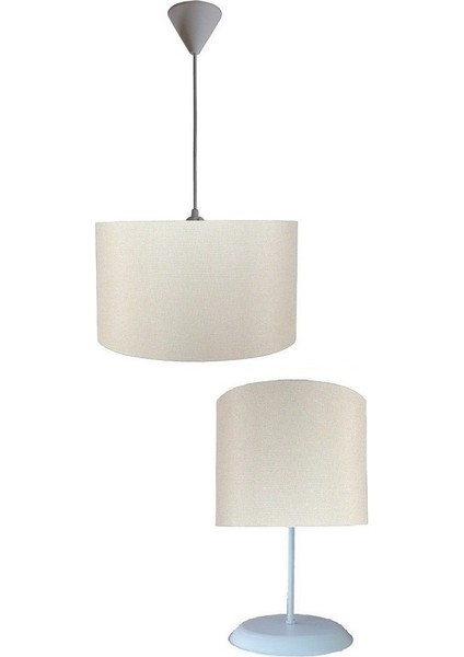 Krem M-0683 Kumaş Kaplama 2.li Set Salon Oturma Odası Yatak Odası Genç ve Çocuk Odası Avize ve Abajur