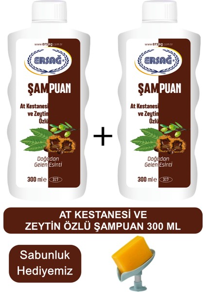 At Kestanesi ve Zeytin Özlü Şampuan (2ADET) 300 Ml- Sabunluk Hediyemiz 317-13