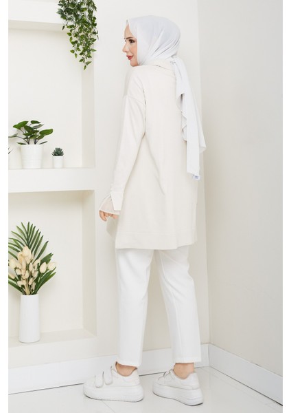 Kadın Kol Ağzı Dantel Detaylı Merserize Triko Tunik -PMK493 indirimleri