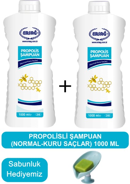 Propolisli Şampuan (Normal-Kuru Saçlar) 2 Adet 1000 ml - Sabunluk Hediyemiz 240-19