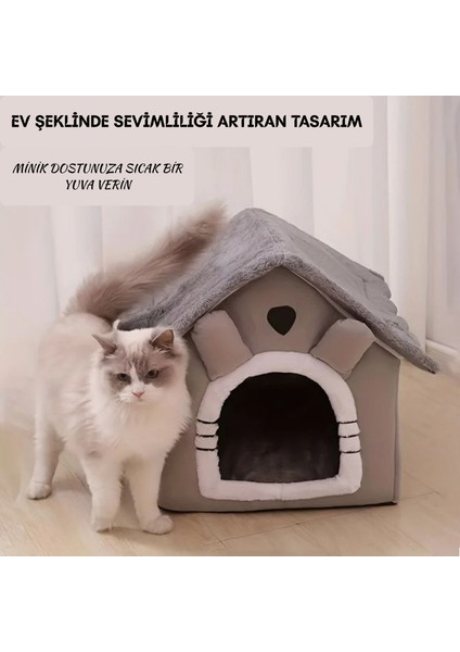 Peluş Yumuşak,kedi & Küçük Köpek Evi 🐾 Kapalı Kulübe Tasarım – Sıcak, Konforlu, Yıkanabilir Minderli Evcil Yatak modelleri