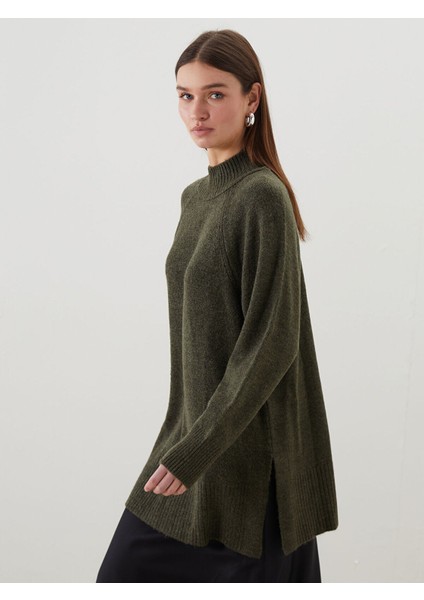 Artı Yeni Sezon Dik Yaka Oversize Kadın Triko Tunik