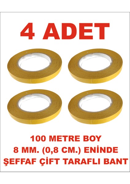Çift Taraflı Şeffaf Sarı Bant 8 mm Eninde 100 M. Uzunlukta 4 Adet Gönderilmektedir.