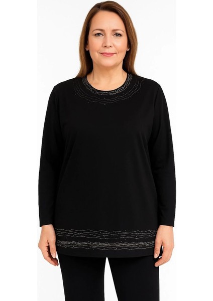 Rahat Kesim Inci Taş Işlemeli Anne Kadın Penye Bluz