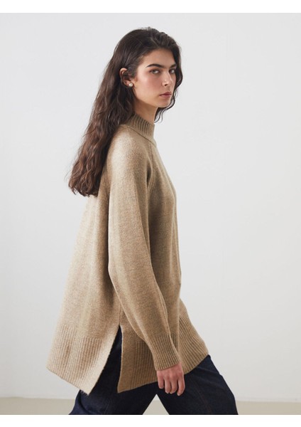 Dik Yaka Oversize Kadın Triko Tunik